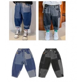 Children's contrast casual jeans boys' spring 2023 new Korean version of children's versatile trousers baby pants