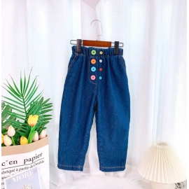 Korean version of children's clothing girls' jeans autumn and winter children's straight trousers for children's color buttons and plush trousers trend