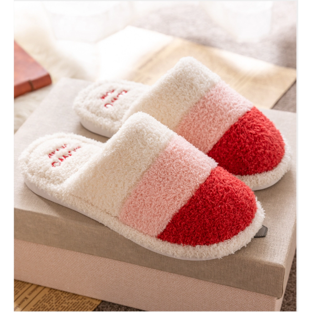 Popular floor stall plush cotton slippers for women to wear in winter, non-slip lovers to keep warm at home and indoors