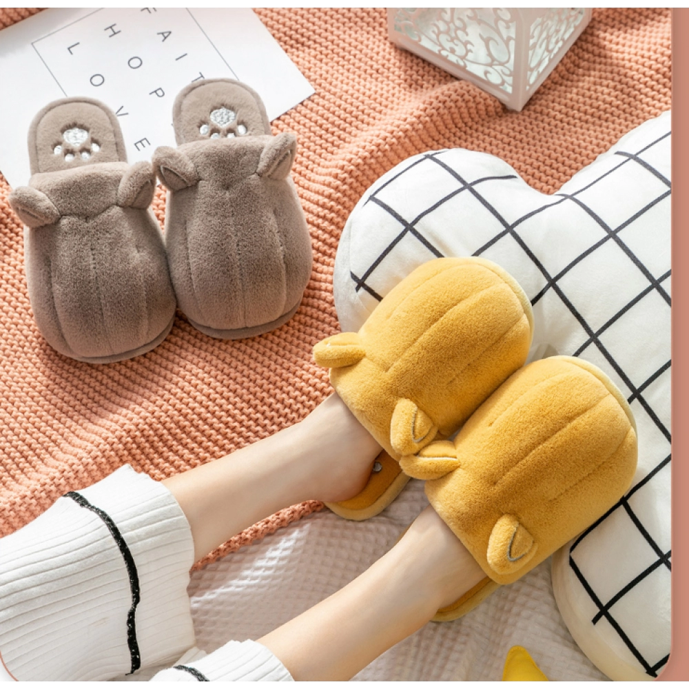 Plush cotton slippers lovely female winter cartoon cat claw lovers at home anti-skid warmth at home