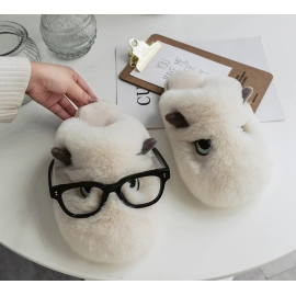 Cotton slippers women's winter home fabric cute plush indoor lovers warm