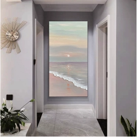 Pure hand-painted oil painting, sunrise decoration painting, sea landscape mural, Nordic porch living room, hanging painting, thick oil, large handmade