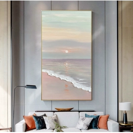 Pure hand-painted oil painting, sunrise decoration painting, sea landscape mural, Nordic porch living room, hanging painting, thick oil, large handmade