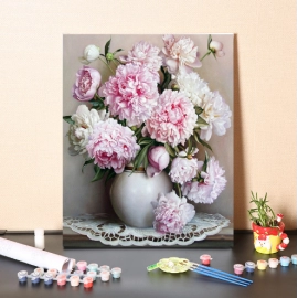 Digital oil painting diy filling peony flowers European style living room decoration painting Hand painting decompression hand filling oil painting